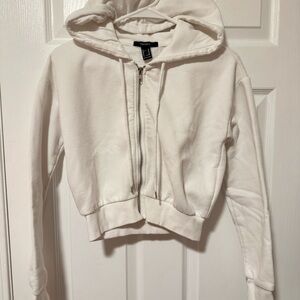 Forever21 White Zip-Up Crop Hoodie